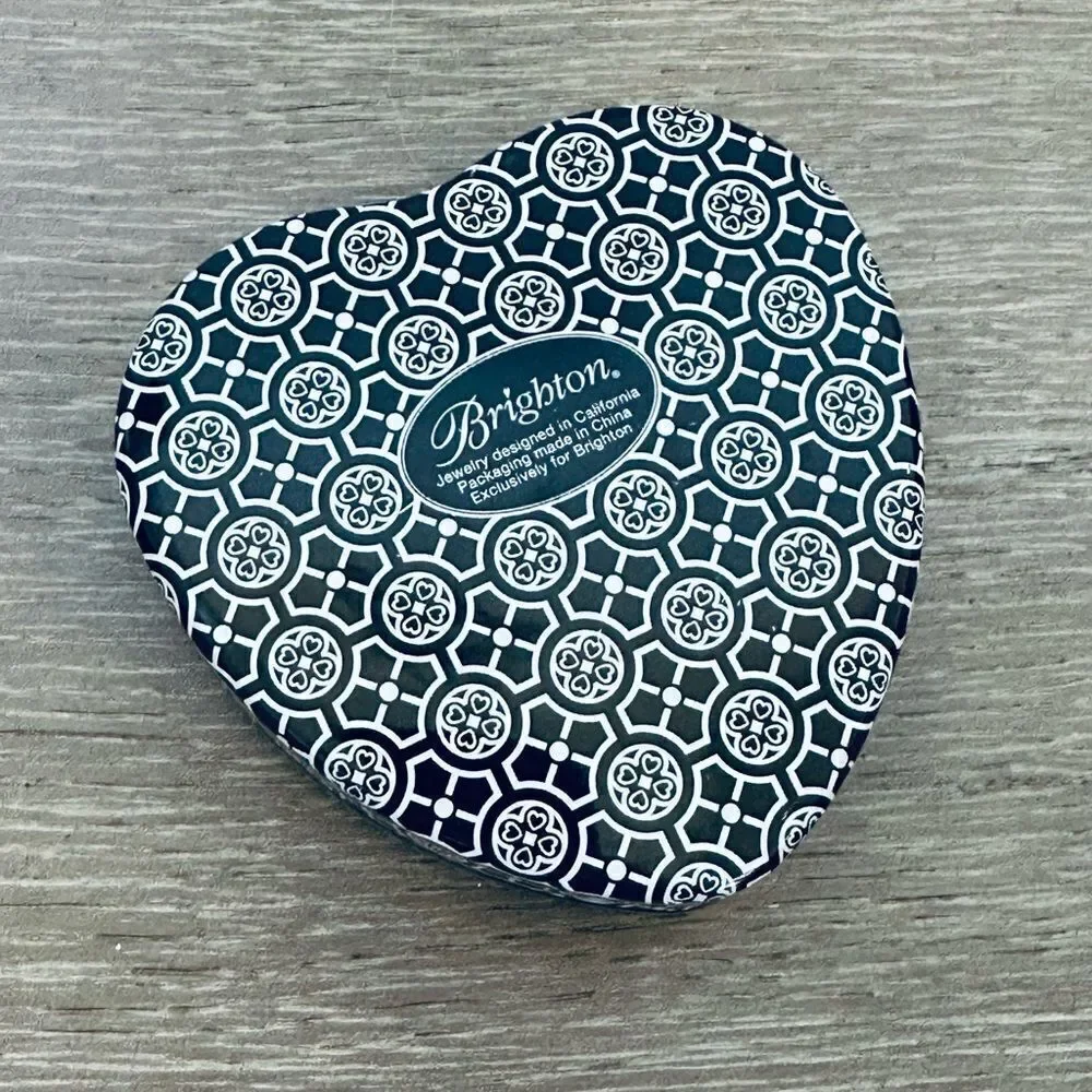 Brighton Black White Damask Heart Jewelry Storage Tin